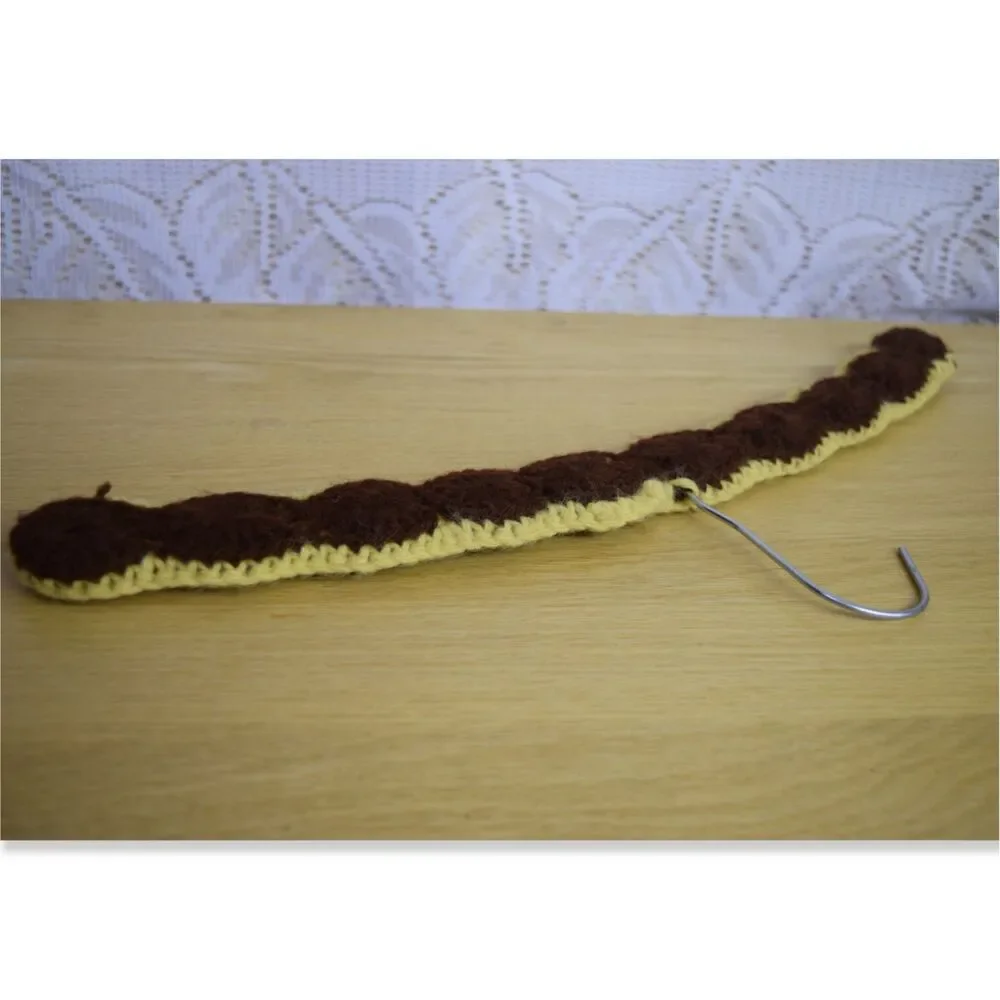 Grandma Crochet Vintage Wood Hanger Mid Century Modern Single Brown Gold Yellow
